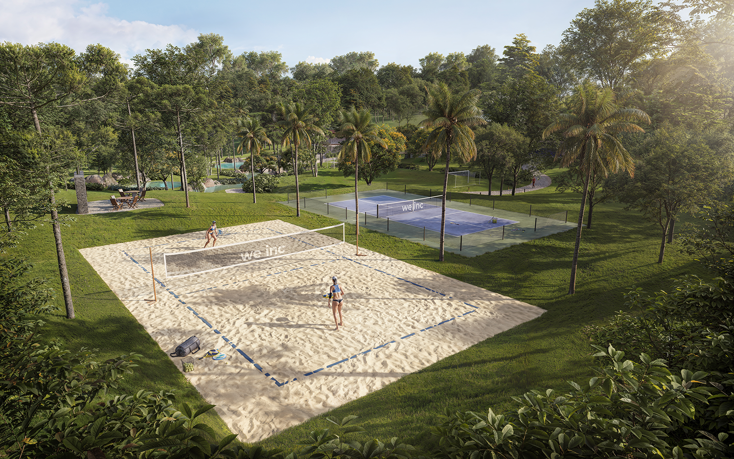 Quadra de beach tennis e campinho