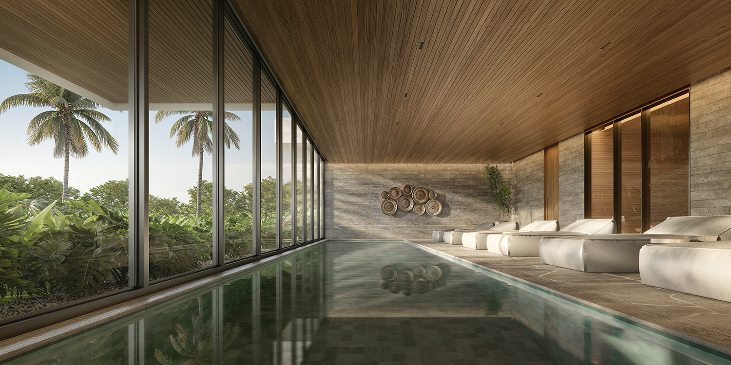 Piscina interna aquecida com spa